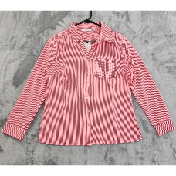 NEW Notations Striped Long Sleeve Button Up Shirt Size S Red White Lightweight - Picture 1 of 10